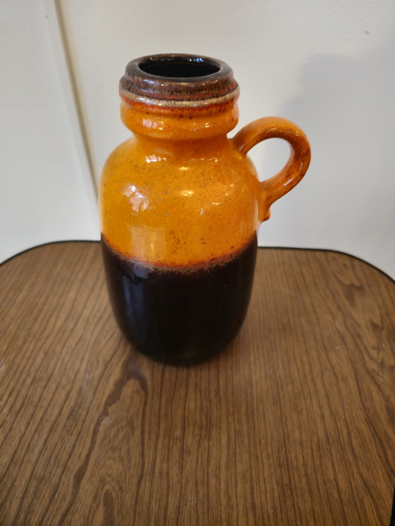 Image 1 of Vaso vintage a forma di orecchio della Germania Ovest, arancione e marrone