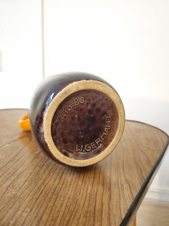 Image 1 of Vaso vintage a forma di orecchio della Germania Ovest, arancione e marrone