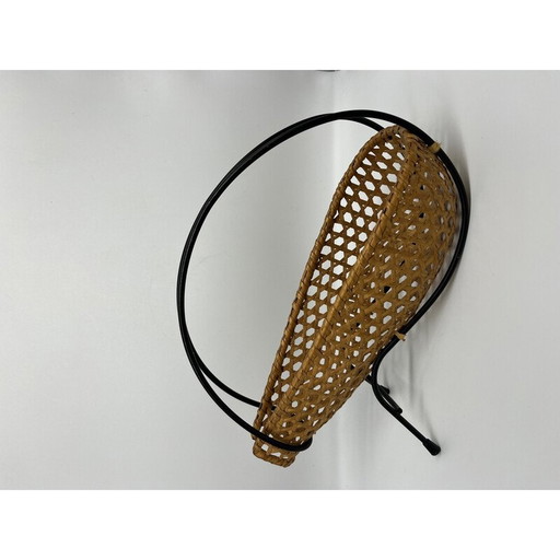Vintage wicker and metal bottle holder, 1950
