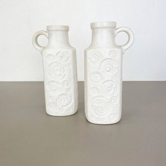 Image 1 of Pair of vintage pottery fat lava vases Jura 482-28 by Scheurich, Germany 1970s