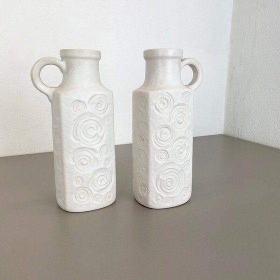Image 1 of Pair of vintage pottery fat lava vases Jura 482-28 by Scheurich, Germany 1970s