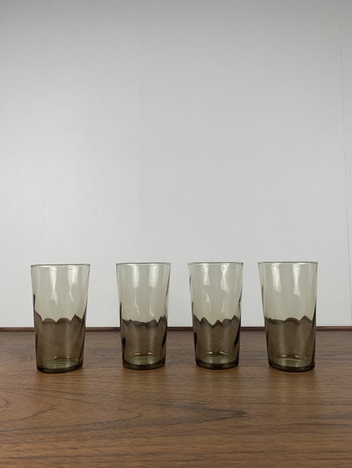 Set Of 4 Smoked And Twisted Glass Water Glasses, 1970