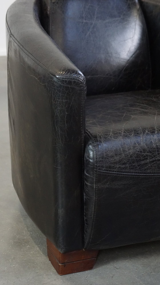 Image 1 of Black Beef Leather Aviator Armchair