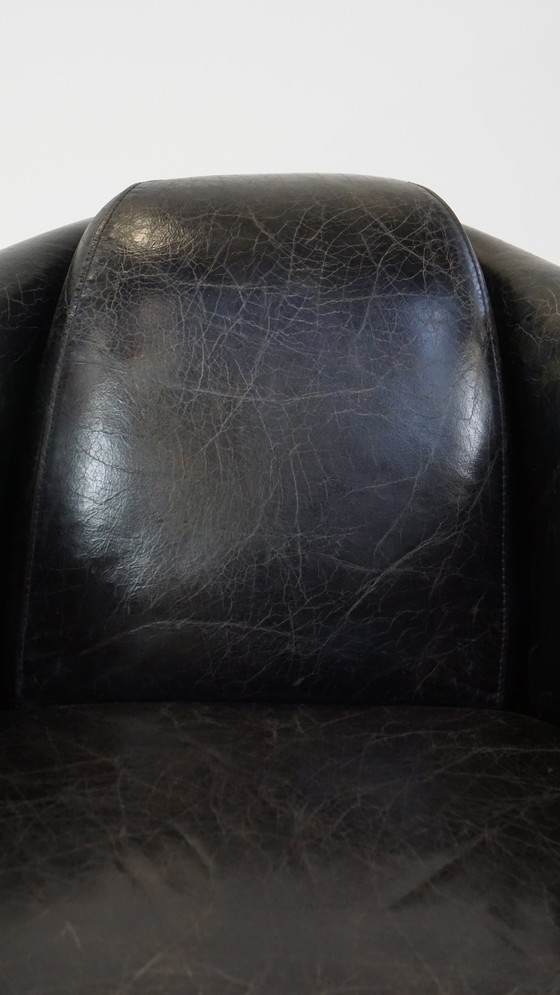 Image 1 of Black Beef Leather Aviator Armchair