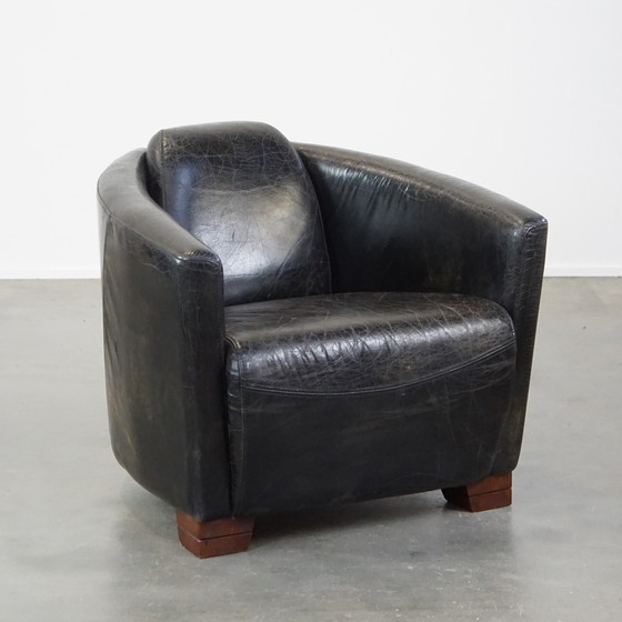 Image 1 of Black Beef Leather Aviator Armchair