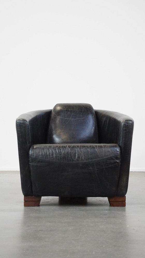 Image 1 of Black Beef Leather Aviator Armchair