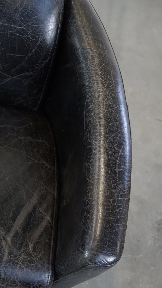 Image 1 of Black Beef Leather Aviator Armchair