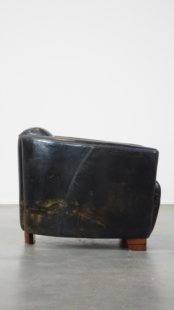 Image 1 of Black Beef Leather Aviator Armchair