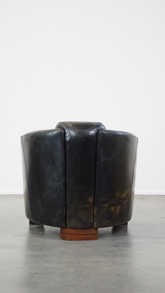 Image 1 of Black Beef Leather Aviator Armchair