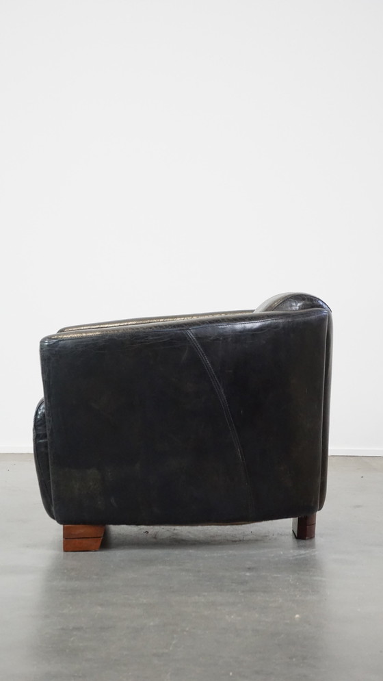 Image 1 of Black Beef Leather Aviator Armchair