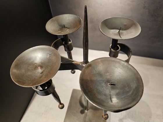 Image 1 of Brutalist Candlestick, Wrought Iron