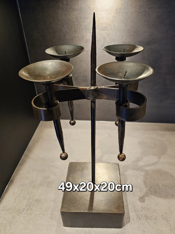 Image 1 of Brutalist Candlestick, Wrought Iron