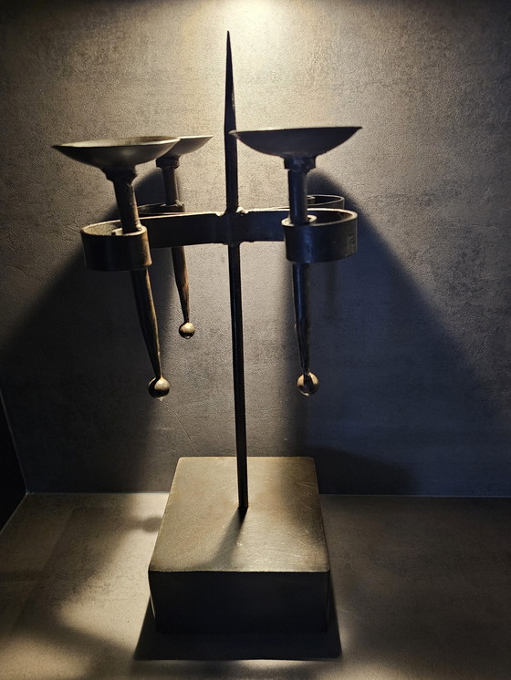 Image 1 of Brutalist Candlestick, Wrought Iron