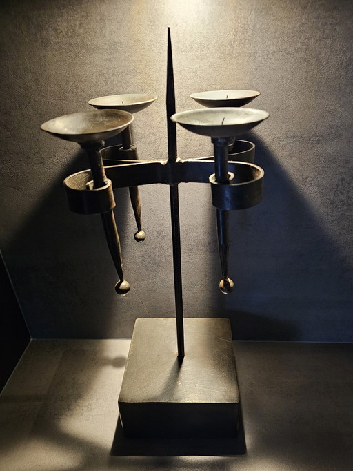 Brutalist Candlestick, Wrought Iron