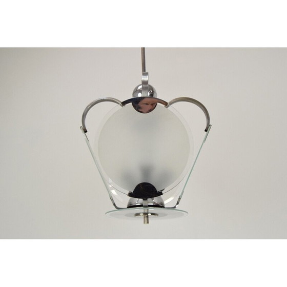 Image 1 of Lampadario vintage in vetro e cromo in stile art déco, Cecoslovacchia, 1930