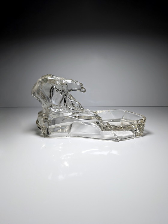 Image 1 of Ciotola in vetro cristallo di Boemia vintage Zarel Zentner Vide Poche orso polare passera di mare 1930 anni '30 Libochovice 