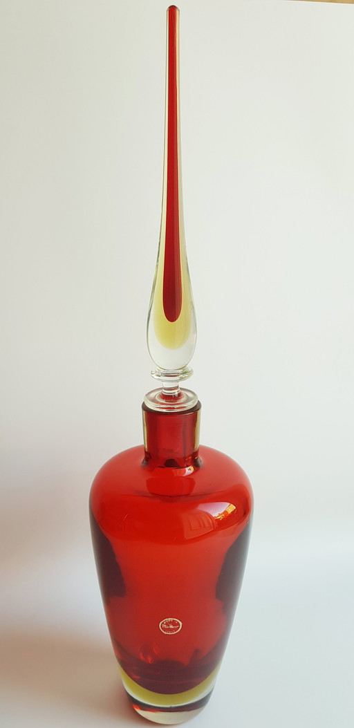 60'S Murano Glass Large Sommerso Bottle 