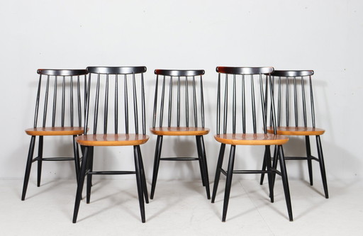  Set of 5 rung chairs/chairs by Ilmari Tapiovaara, teak, Finland, 1960s