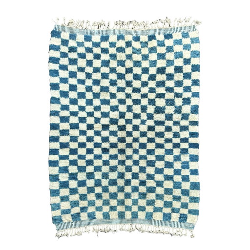 "Azzad" - Tapis marocain bleu à carreaux tissé à la main