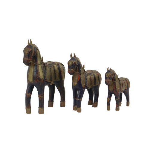 Chevaux Marwari en bois d'époque