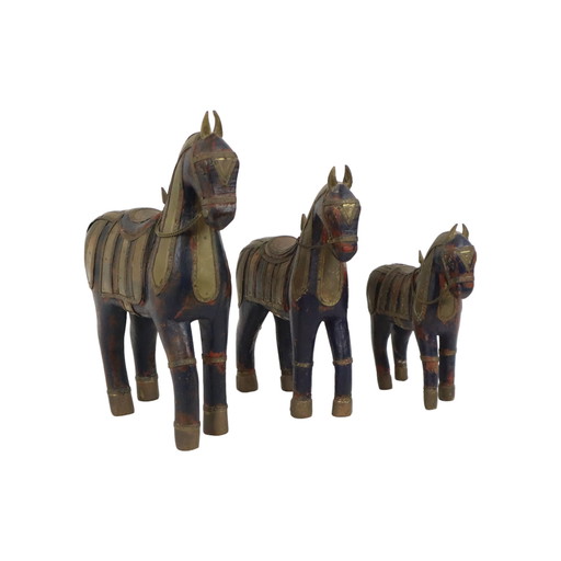 Chevaux Marwari en bois d'époque