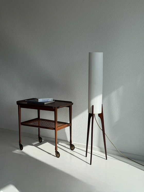 Image 1 of Teak Tripod Rocket Floor Lamp, Denmark 1960S