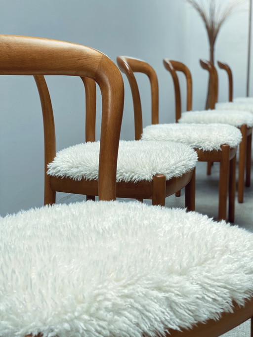 6x Vintage hêtre massif bois salle à manger chaises