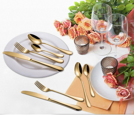 Image 1 of 24 Gold Modern Stainless Steel Flatware Set