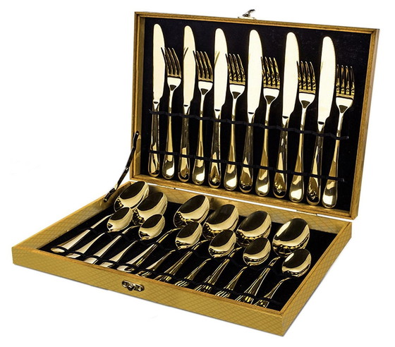 Image 1 of 24 Gold Modern Stainless Steel Flatware Set