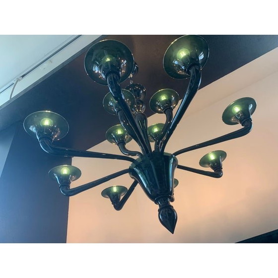 Image 1 of Contemporary Translucent Green-Bottle Murano Style Glass Chandelier