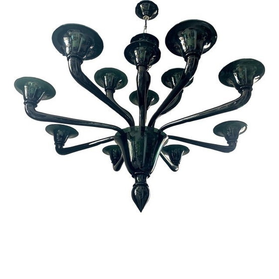 Image 1 of Contemporary Translucent Green-Bottle Murano Style Glass Chandelier