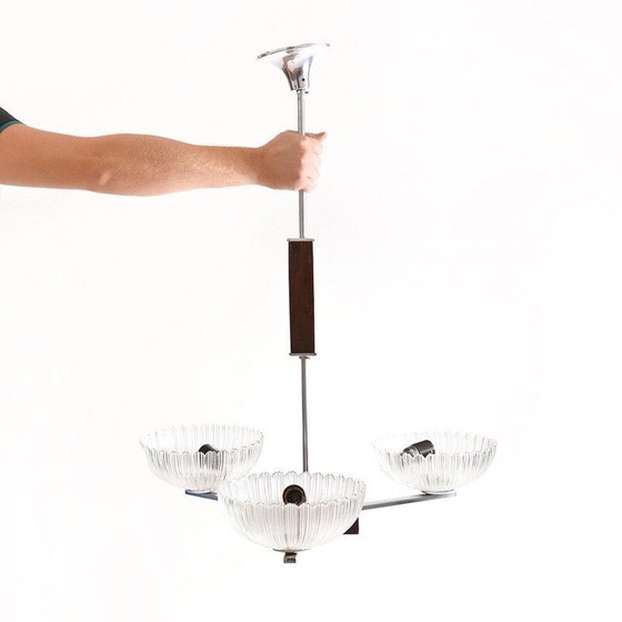 Image 1 of Lampada da soffitto vintage in cromo e vetro, Cecoslovacchia 1950