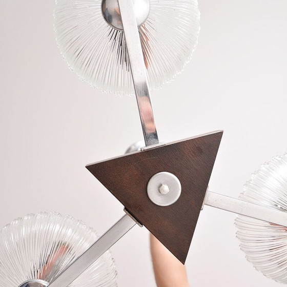 Image 1 of Lampada da soffitto vintage in cromo e vetro, Cecoslovacchia 1950