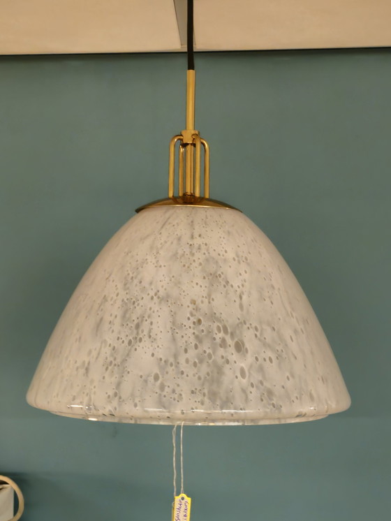 Image 1 of Lampada a sospensione vintage Glashutte Limburg Lampada da soffitto in vetro e ottone 