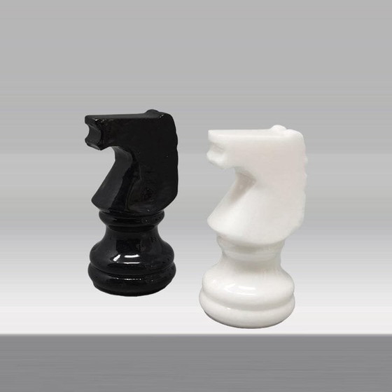 Image 1 of 1970S Gorgeous Black And White Chess Set In Volterra Alabaster Handmade. Made In Italy