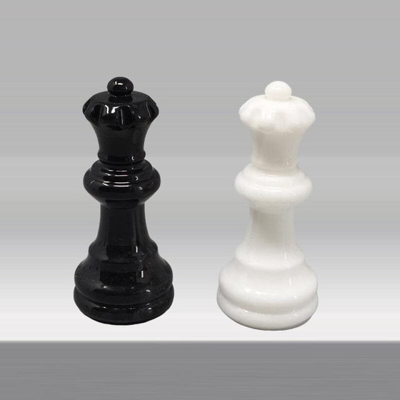 Image 1 of 1970S Gorgeous Black And White Chess Set In Volterra Alabaster Handmade. Made In Italy