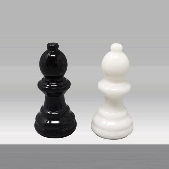 Image 1 of 1970S Gorgeous Black And White Chess Set In Volterra Alabaster Handmade. Made In Italy