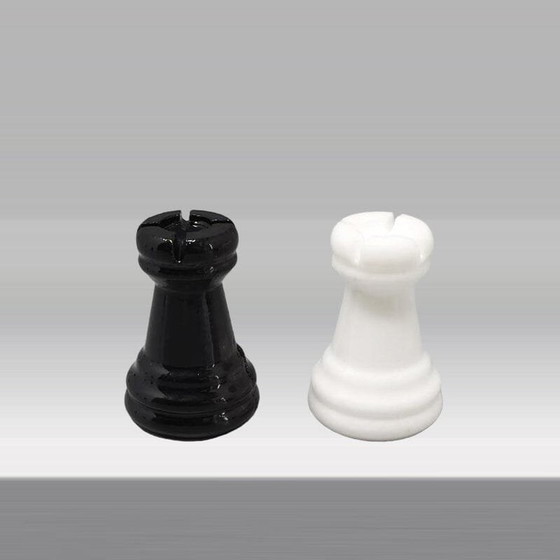 Image 1 of 1970S Gorgeous Black And White Chess Set In Volterra Alabaster Handmade. Made In Italy