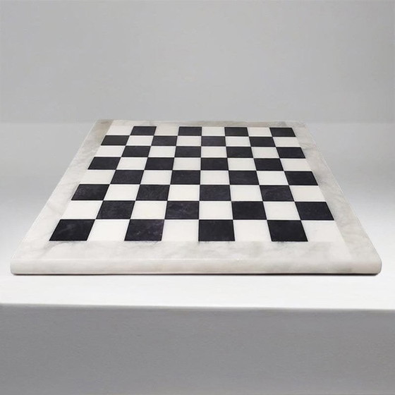 Image 1 of 1970S Gorgeous Black And White Chess Set In Volterra Alabaster Handmade. Made In Italy