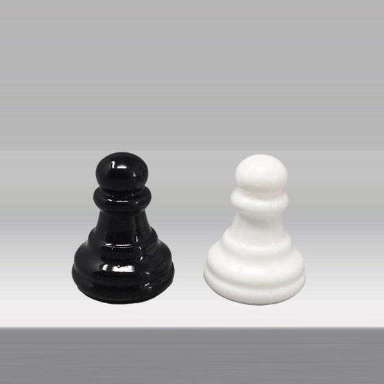 Image 1 of 1970S Gorgeous Black And White Chess Set In Volterra Alabaster Handmade. Made In Italy