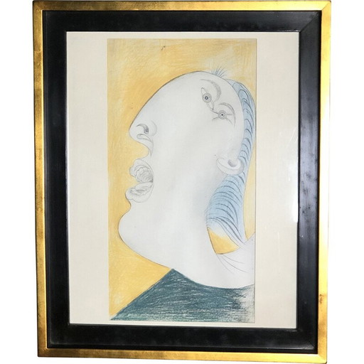 Reproducción antigua del dibujo preparatorio "Cabeza de mujer" de Picasso para el Guernica.