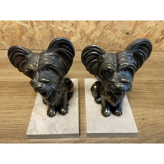 Image 1 of Pair of Art Deco vintage gilded bookends in marble