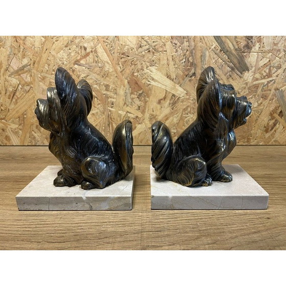 Image 1 of Pair of Art Deco vintage gilded bookends in marble