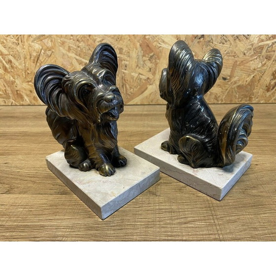 Image 1 of Pair of Art Deco vintage gilded bookends in marble