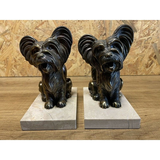 Image 1 of Pair of Art Deco vintage gilded bookends in marble