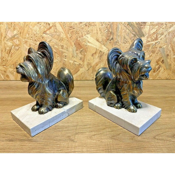 Image 1 of Pair of Art Deco vintage gilded bookends in marble