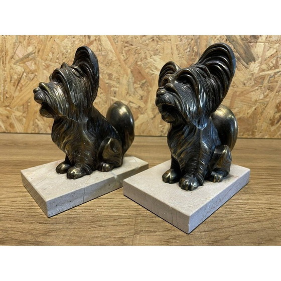 Image 1 of Pair of Art Deco vintage gilded bookends in marble