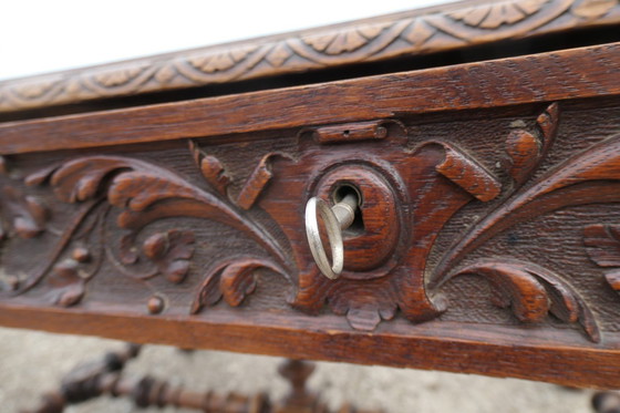 Image 1 of Renaissance Style Oak Desk