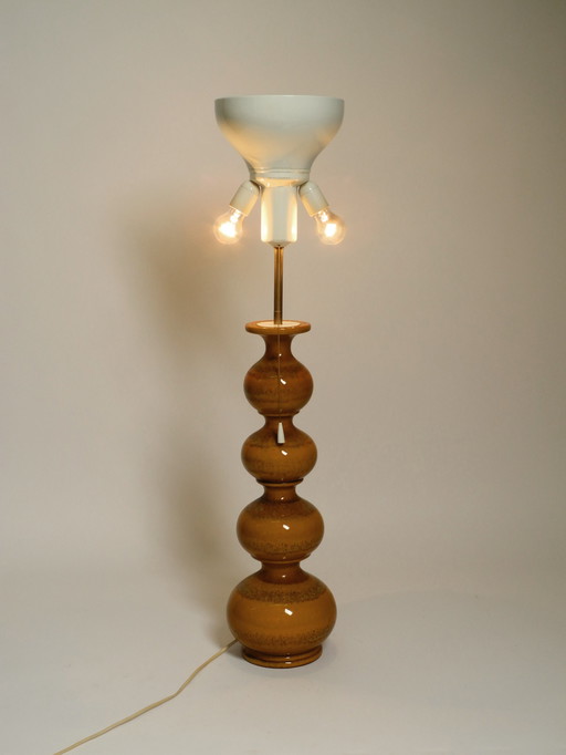 Beautiful 1960s large ceramic table or floor lamp in light brown from Kaiser Leuchten