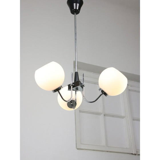Image 1 of Vintage chrome and opaline chandelier, Italy 1970